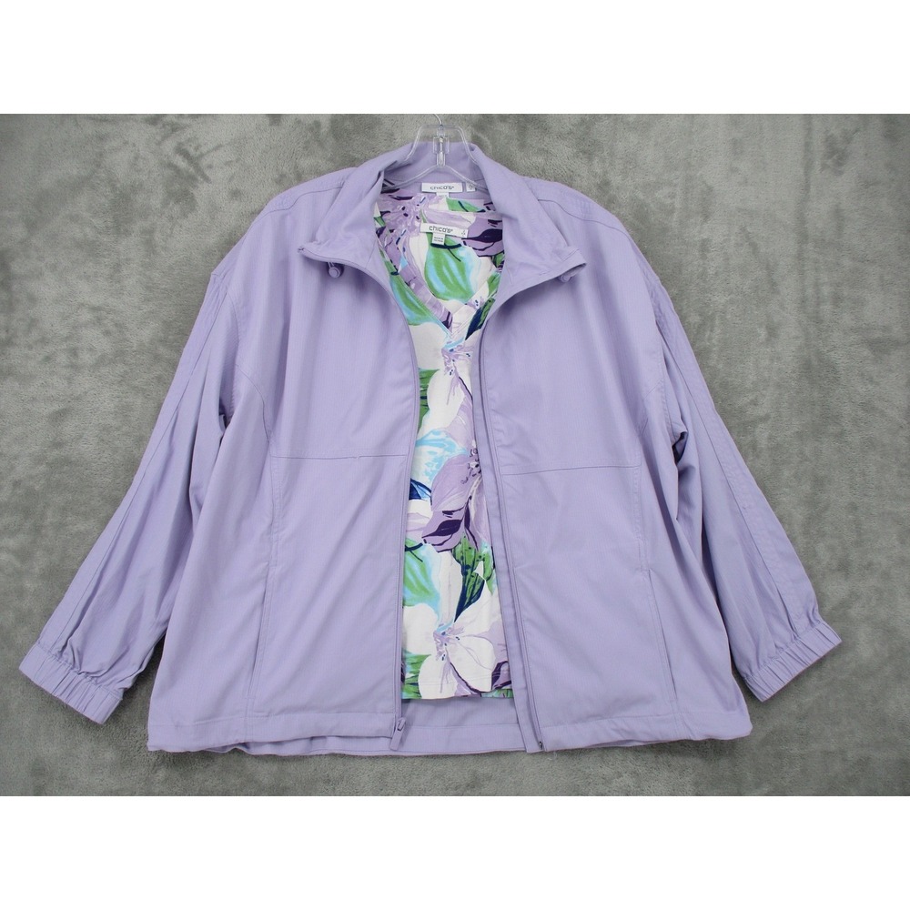 Chicos Jacket Set 2 US Large Lavender Floral Athletic Athleisure Full Zip Casual